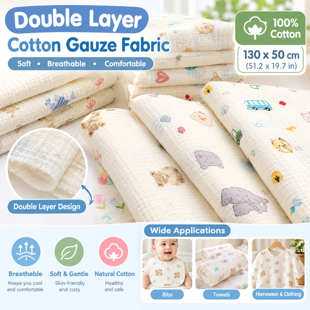 Baby Clothing Usa - 130x50cmcotton double-layer gauze printed crepe fabric